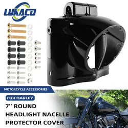 ABS Motorcycle 7'' Round Headlight Nacelle Cover Headlamp Front Cowl Decorative Black Fit For Harley Touring Road King 2014-2023