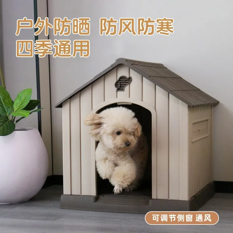 Weather Resistant Outdoor Dog Villa, All Season Pet House for Medium Dogs, Rainproof Cold Insulation Kennel
