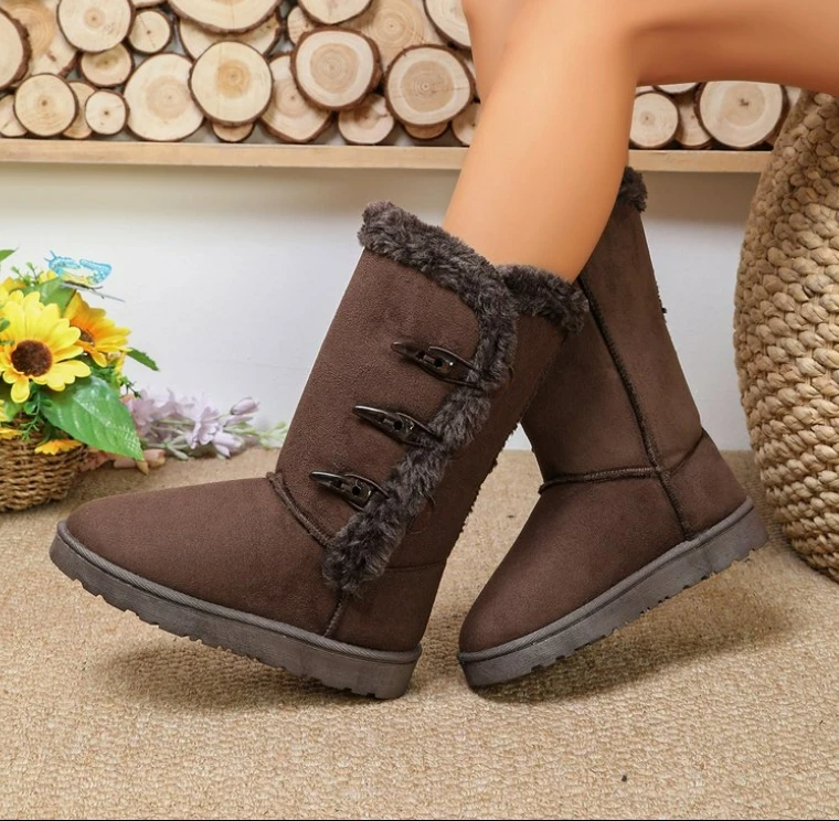 Trendige, warme Damen-Winterstiefel, wasserdicht, rutschfest, mit Stiefelriemen in Bullhorn-Optik, Damen-Knöchelstiefel, Baumwollschuhe. – Detail 4