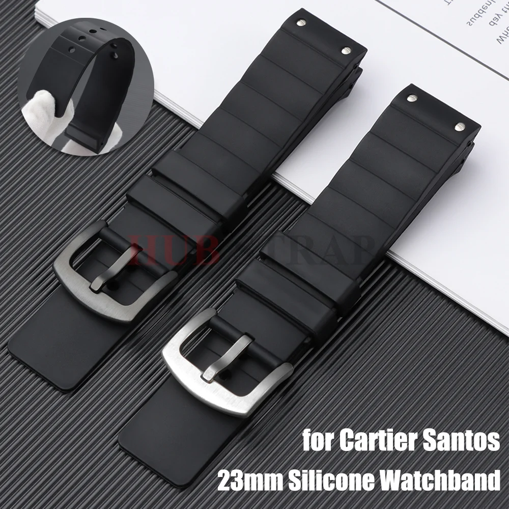 23mm High Quality Watch Band for Cartier Santos 100 Rubber Black Sport Watch Strap Men's Women's Silicone Accessories Bracelet