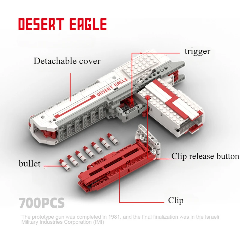 2024 Moc Bricks Toys with 9 Rounds of Bullets in A Magazine Capable of Shooting Desert Eagles Block Guns Children's Brick Toys