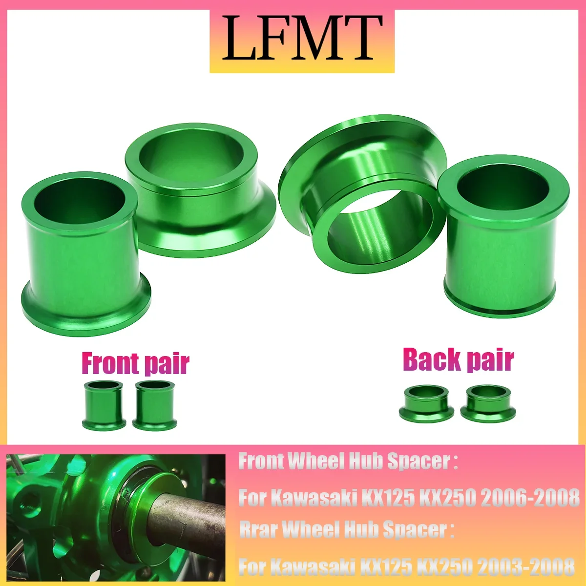

For KAWASAKI Motocross KX125 KX250 KX250F KX450F KLX450R 2003-2018 Sturdy CNC Aluminum Front Rear Wheel Hub Spacer