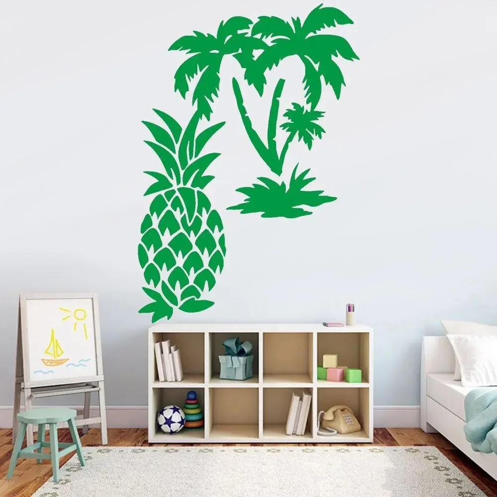 Наклейки на стену с фруктами, детская комната, художественный декор, пальма, тропический пляж, ананас, виниловая наклейка на стену, фон для гостиной, украшение Z332