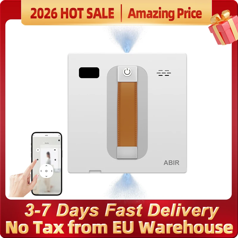 (code promo: EU6006) ABIR WD8Double Pulvérisation d'Eau, Mémoire Intelligente, Aspiration Puissante, Capteur Laser, Robot de Nettoyage de Vitres Murales à Domicile, Contrôle par Application