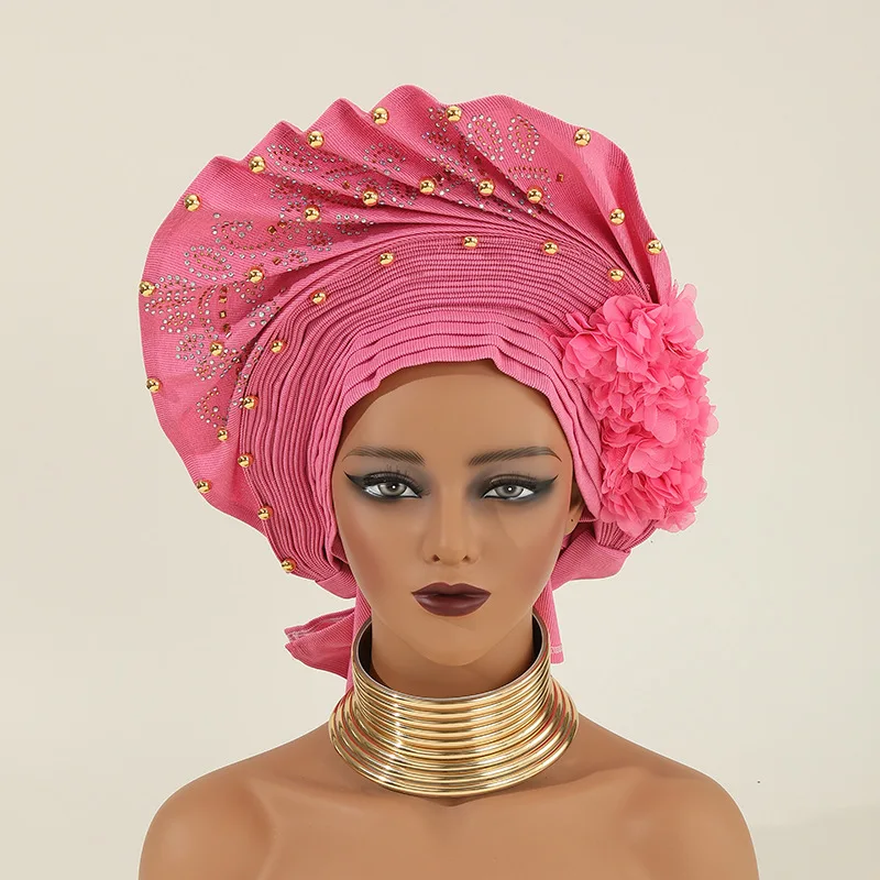 Nigerian Gele Headtie Auto Gele Turban Headwarp Already Made African Turban Cap Women Muslim Hijab Headscarf Bonnet Hat Wedding