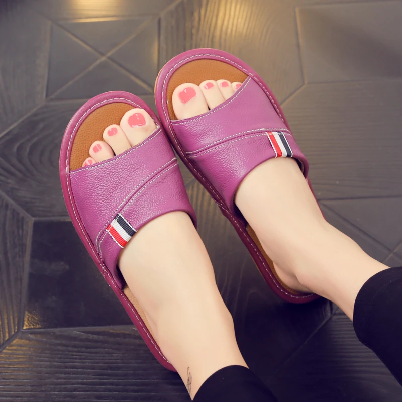 Summer Couple Leather Slippers Indoor Men and Women Home Wood Floor Skid TPR Bottom Home Shoes