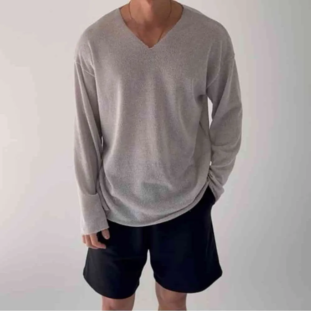 

Мужские летние футболки Легкие приталенные свитера Модные дышащие однотонные повседневные универсальные топы с длинными рукавами Мужская одежда 2025 Новинка