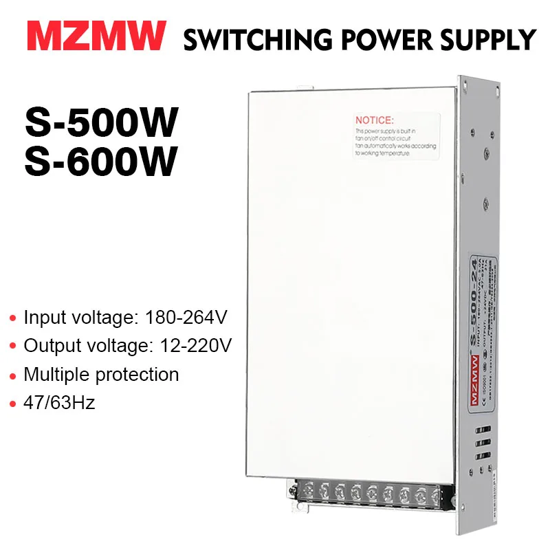 MZMW 500W 600W alimentatore Switching 12V 24V 36V 48V 60V 72V 80V 110V AC 220V a DC driver LED SMPS industriale S-500 S-600