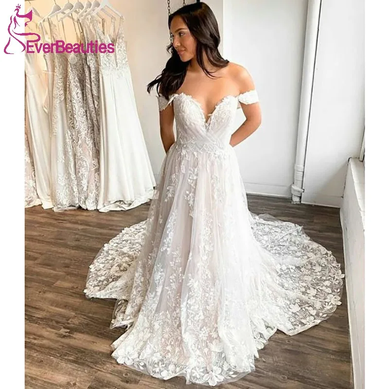 

Boho Wedding Dresses for Women Vestidos De Novia Tulle Appliques Beach Wedding Gowns Robe De Mariee Off Shoulder Bride Dress