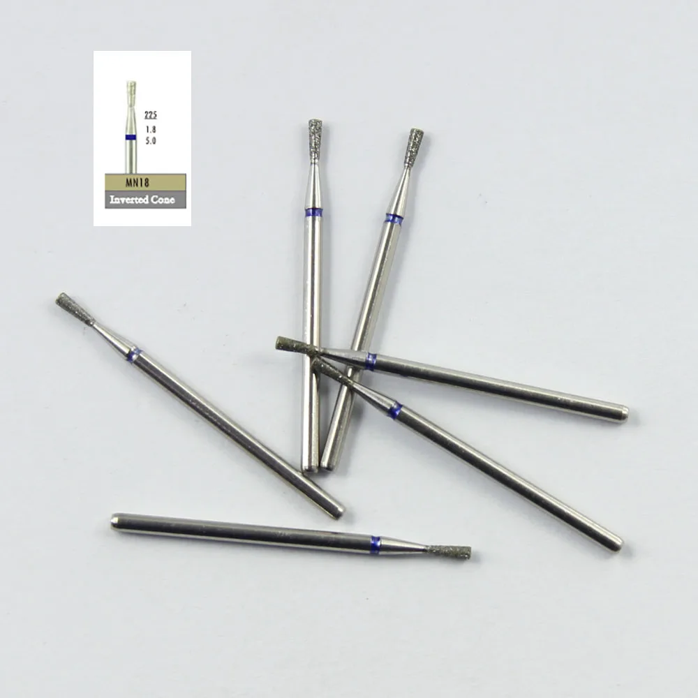 6pcs Dental Diamond Bur HP Electroplated Blue Medium Inverted Cone Grind Polish Material Ceramic Zirconia Sharp Durable Lab Tool