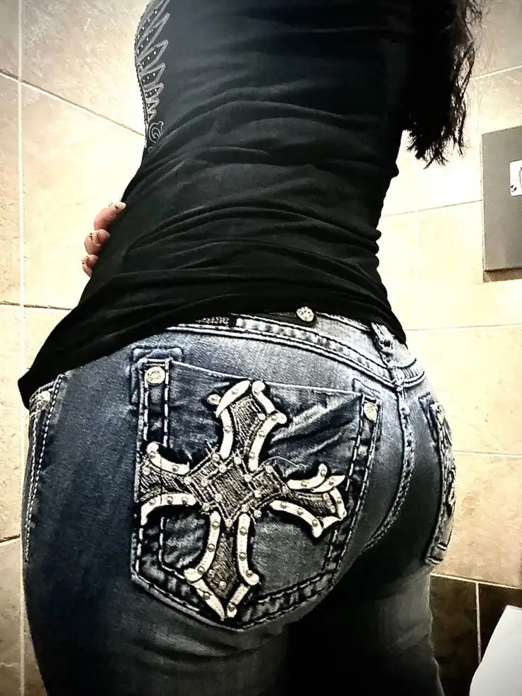 Harajuku Retro High Quality Boot Cut Jeans Women Y2K  Gothic Blue Denim Embroidery Hip Hop Cross Pocket Wide Pants Streetwear