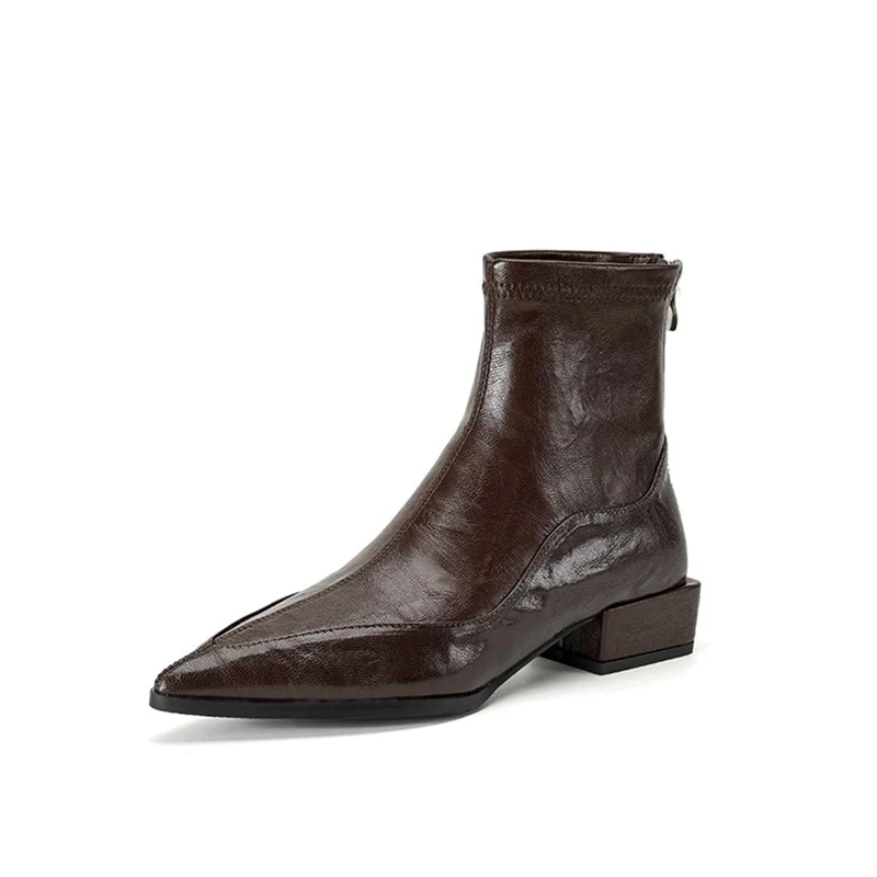 أشار تو عالية الكعب النساء حذاء من الجلد ماركة أحذية امرأة الشتاء الكلاسيكية مضخات 2025 مثير أحذية بوت قصيرة تشيلسي الجلود بوتاس سيدة #6