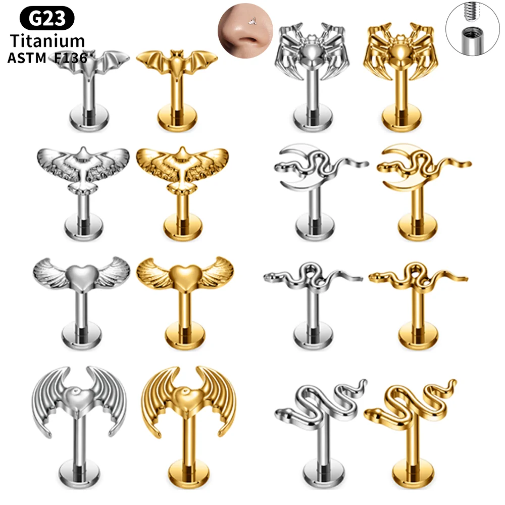 

16G G23 Titanium Eagle Snake Labret Helix Tragus Daith Cartilage Piercing Ear Stud Earrings for Women Internal Thread Lip Studs