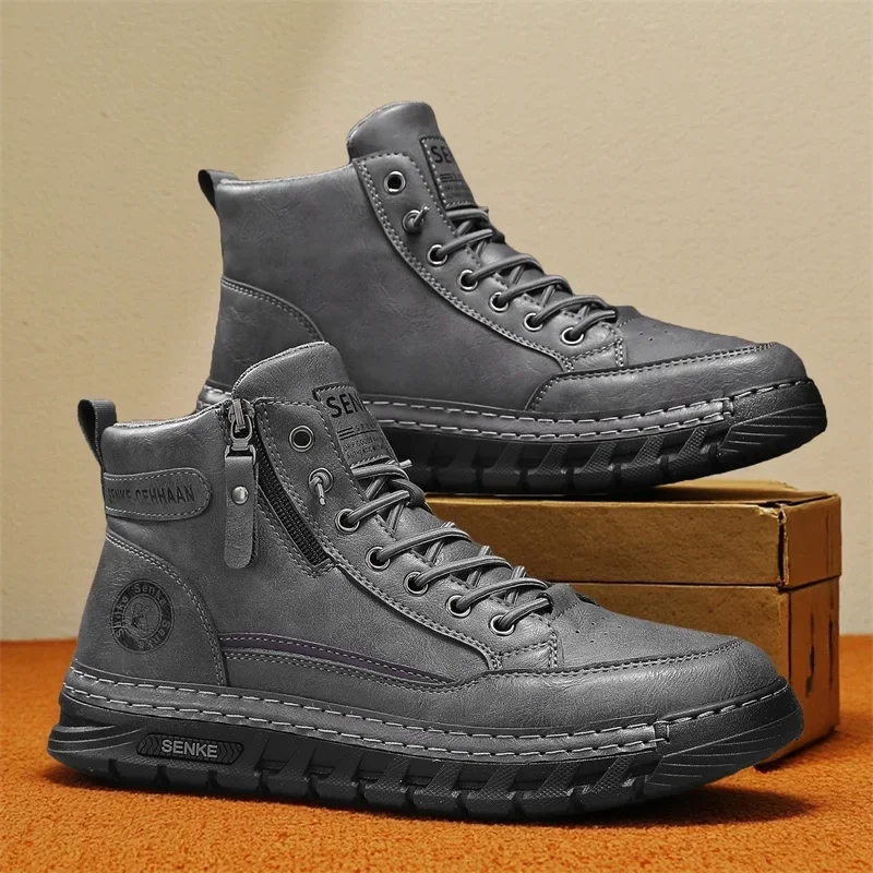 Fashion Zip Design Platform Boots Men Classic Black Men's Ankle Boots British Style Short Shoes For Men High Top Leather Boots