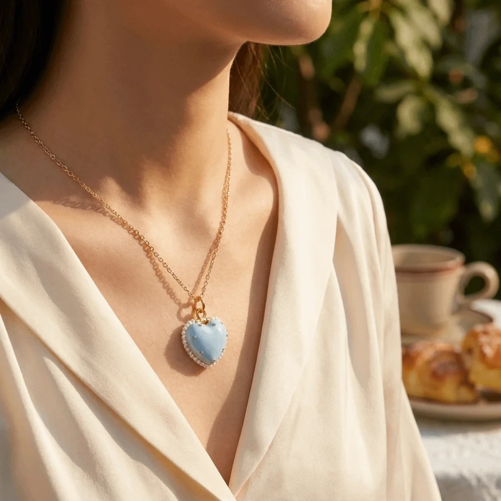 Interesting Opening Closing Phase Box Necklace Playful Design Adjustable Chain Heart-shaped Choker Locket Engraved