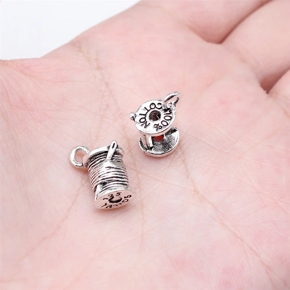 10pcs/lot 14x10mm Yarn Roll Charms For Jewelry Making Antique Silver Color 0.55x0.39inch