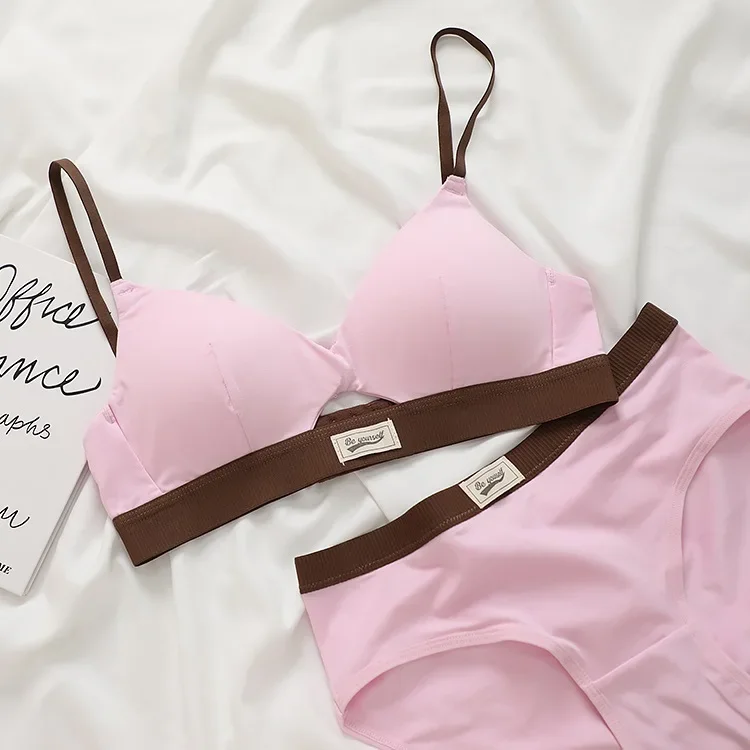 Choque de cores conjunto de roupa interior sem anel de aço confortável sutiã de algodão modal seção fina não vazio copos lingerie