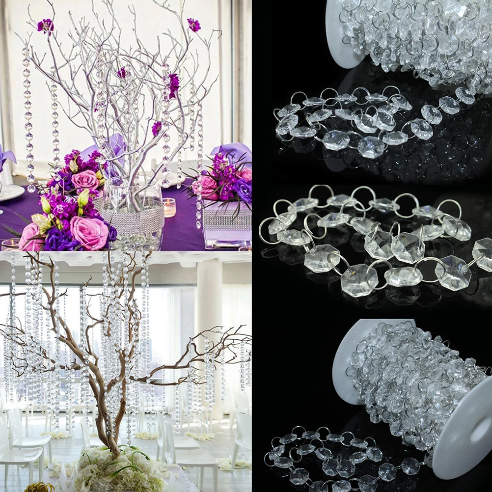

10M Clear Octagonal Acrylic Crystal Beads Plastic String Garland Hanging Decoration for Lamp Garden Art Projects DIY Beaded