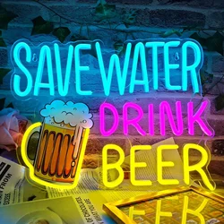 Save Water Drink Beer Neon Sign LED Dimmable Neon Light for Wall Decor Home Bars Pubs Man Caves Bistro Party Club Decor Gift