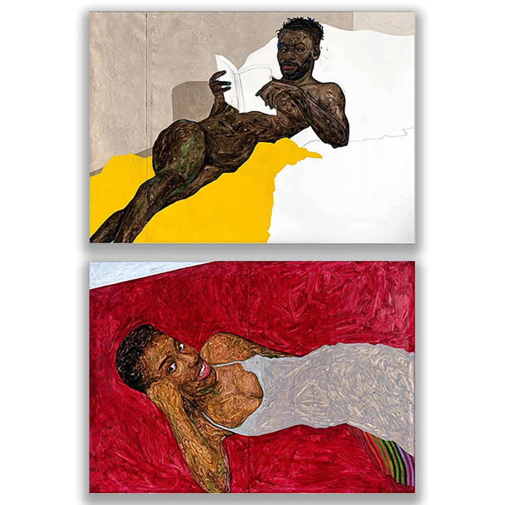 Amoako Boafo - Yellow Blanket, Red Sofa, Blue Pullover Art Poster