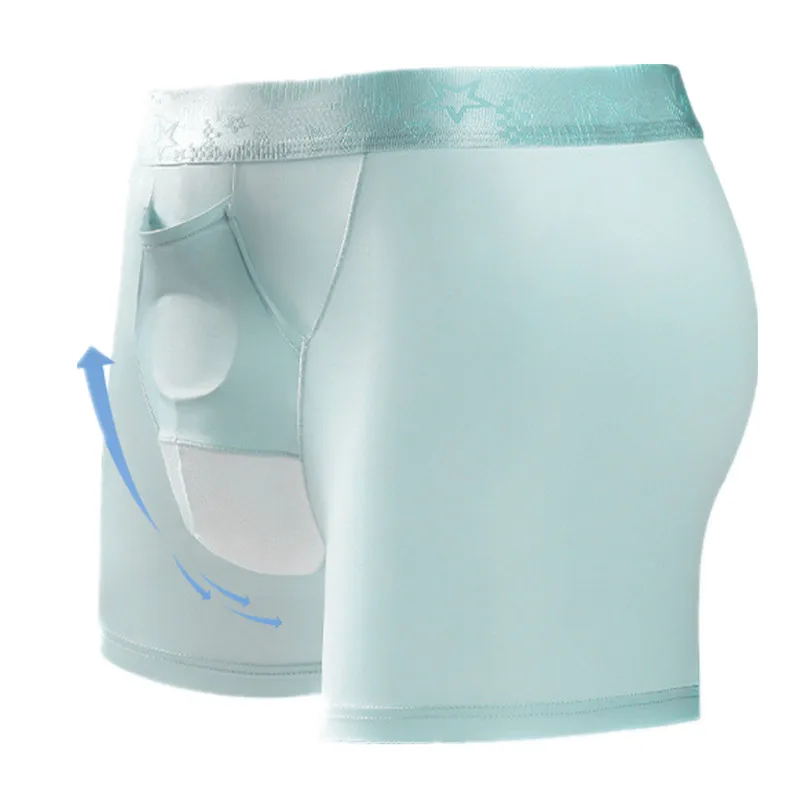 Mens Underpants Boxer Shorts Homme Thin Ice Silk Panties Man Breathable Bullet Separation Pouch Underwear Cueca Calzoncillo