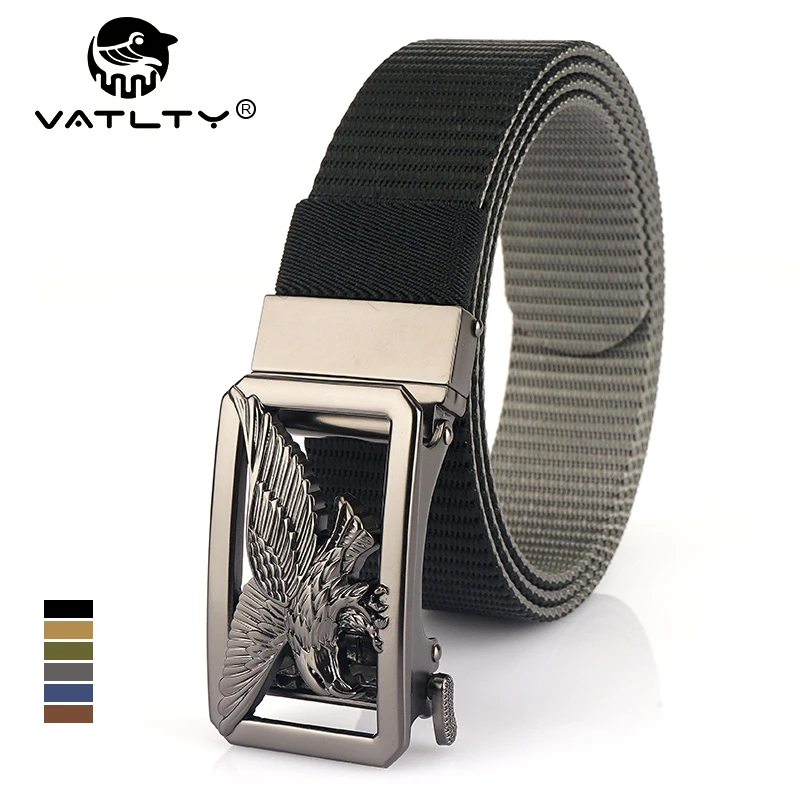VATLTY New Reversible Belt for Men Zinc Alloy Automatic Buckle Casual Belt Soft Genuine Nylon Jeans Belt Adjustable Male Straps