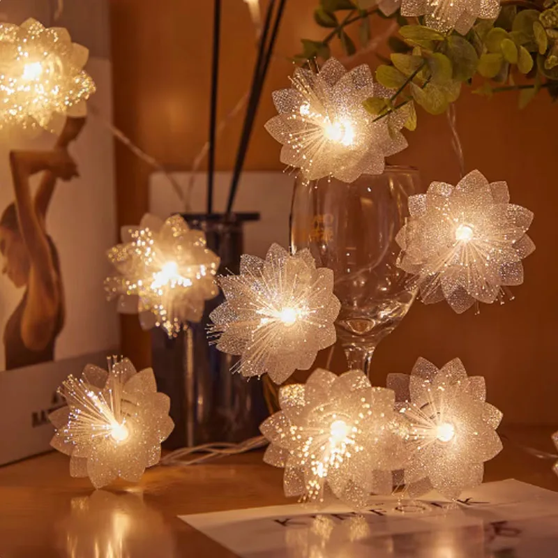 LED Fibre Optic Flower Light String Wedding Festival Arrangement Decoration Lights Cross Border Simulation Floral Christmas Lamp