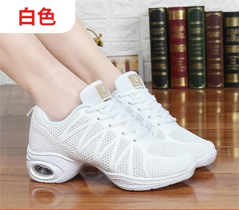 Professionele Dansschoenen Vrouwen Vierkante Hak Zwarte Dansschoenen Ademende Jazz Dansschoenen Comfortabele Moderne Dansen Sneakers