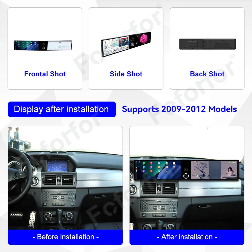For Mercedes-Benz GLK 2009-2012 W212 12.3 Inch Android13 Carplay Dual Screen GPS Navigation Car DVD Player Multimedia Stereo
