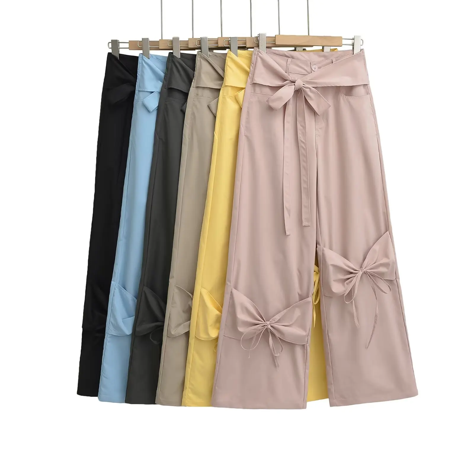 SALIENCY Luźne spodnie damskie z szerokimi nogawkami, wiązane na kokardę, w stylu casual, na wiosnę i lato, proste ogrodniczki w stylu amerykańskim hiphopowym.