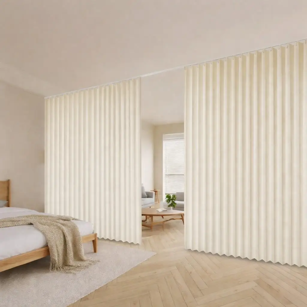 No Drill Semi Transparent Divider Curtain Privacy Protection Soft Light with Hooks for Apartment Dorm Bedroom Easy Install
