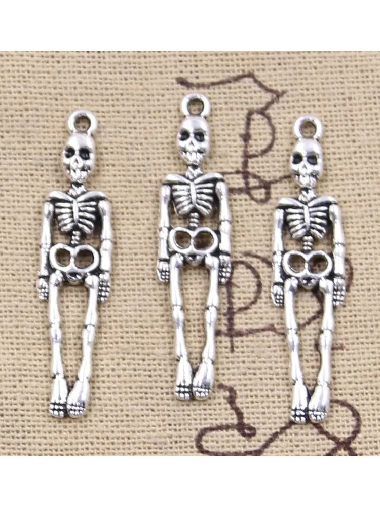 12 sztuk Charms czaszka człowiek 39x9mm antyczne srebro kolorowy platerowany zawieszki dokonywanie DIY ręcznie robione tybetańskie znalezienie biżuteria — zdjęcie 2