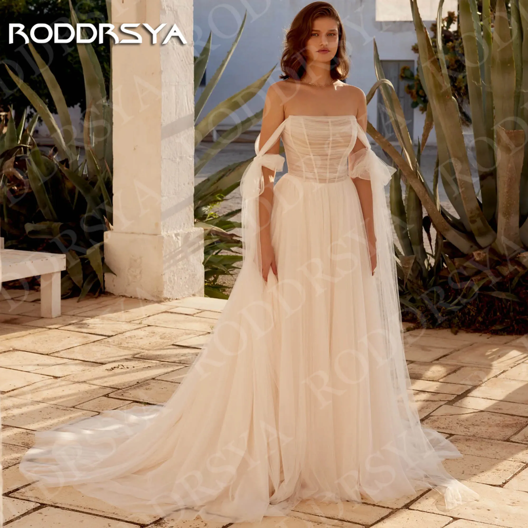 RODDRSYA Boho Beach Wedding Dress Bride Elegant Off Shoulder Tulle Bridal Dresses Bohemian Customized Sweep Train robe de mariee