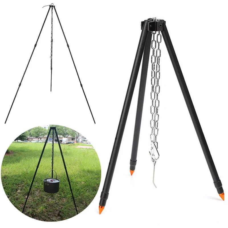 

Portable Adjustable Camping Tripod for Hanging Pot over Campfire, BBQ & Outdoor Cooking