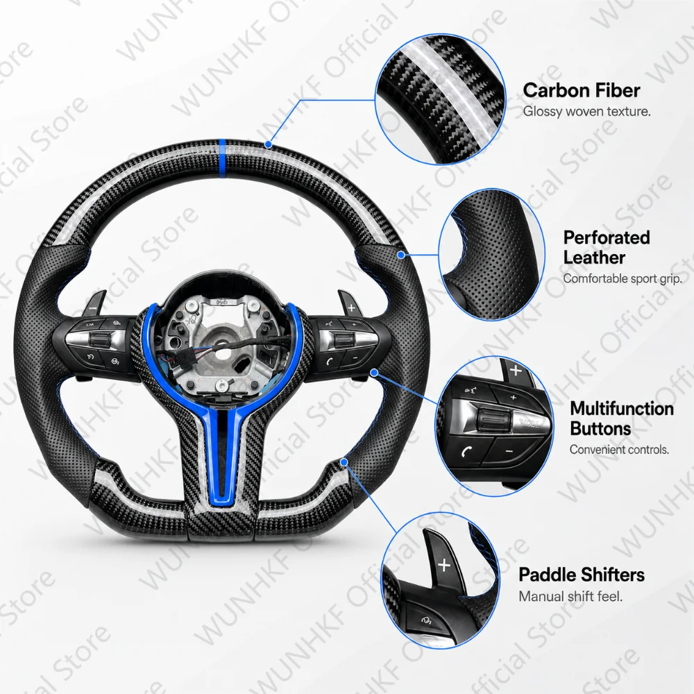 

Upgraded Steering Wheel Real Carbon Leather Handle With Paddle Shifters For BMW M2 M3 M4 X3 X4 X5 X6 F30 F32 F80 F82 F87