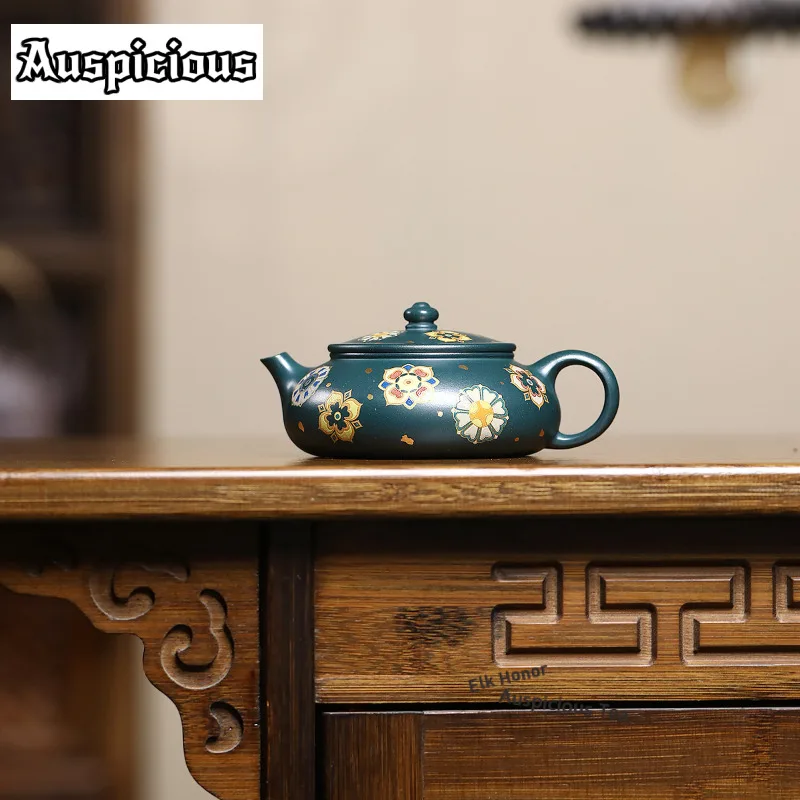 160ml Colour Enamels Teapot Authentic Yixing Purple Clay Teapots Bao Xiang Hua Pot Raw Ore Emerald Green Mud Kettle Zisha Teaset