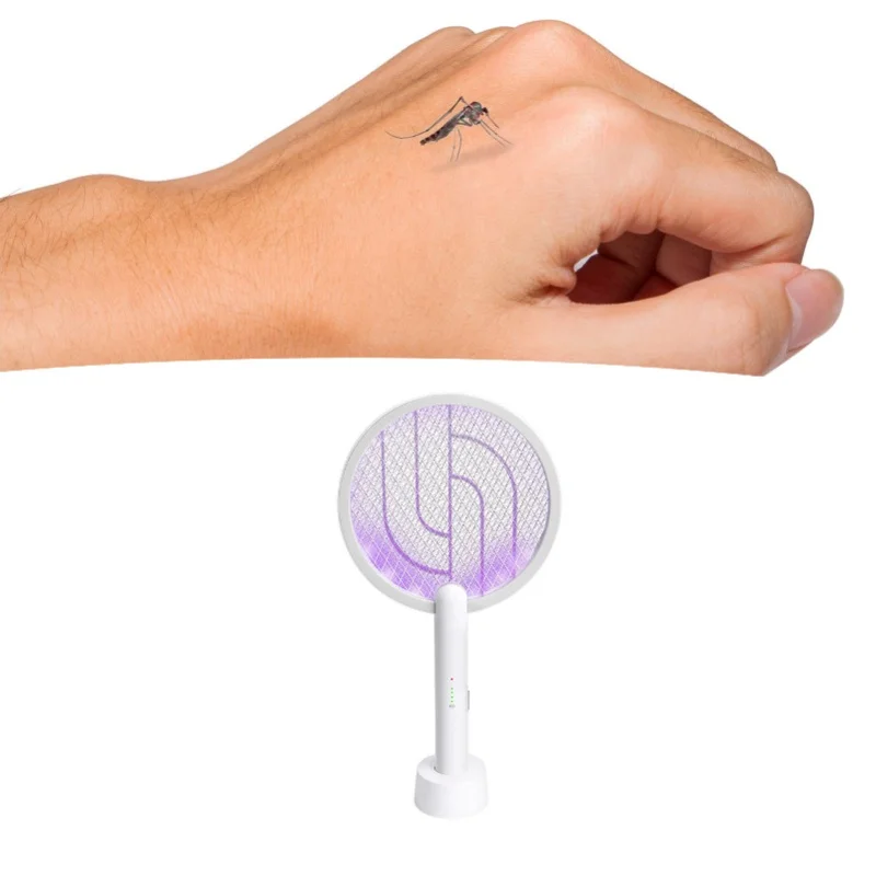 2 In 1 Rechargeable Electric Swatter 1200mAh 8h Working Purple Lamp Powerful Racket For Home Insect Control