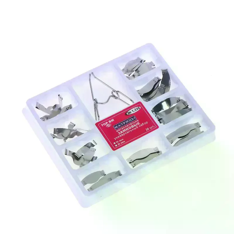 36Pcs/Box Dental Saddles Contoured Metal Matrices Matrix Kit With Spring Clipse 0.05MM Sectional Forming Clips Kit No.1330