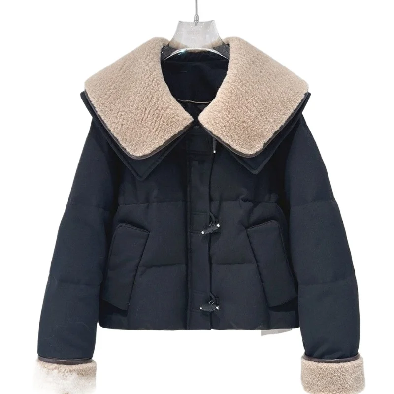 

European Double-layer Collar Splicing Lapel Cotton-padded Jacket Winter New Warm Fashion Short Small Simple Commuting Clothing
