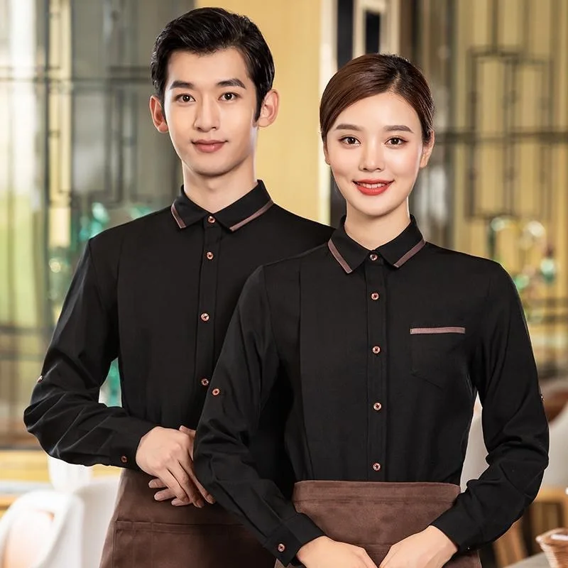 新ホテルウェイター秋冬レディース中華洋食レストラン作業服長袖シャツファストフード火鍋ミルク用