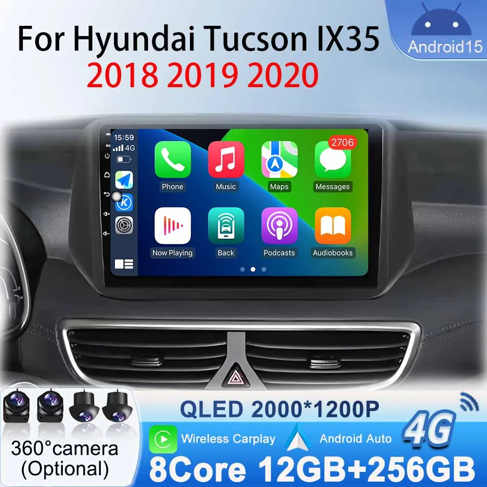 

Wireless Carplay Android Auto for Hyundai Tucson IX35 2018 2019 2020 Car Radio Multimedia Player Navigation GPS Android 15 WIFI