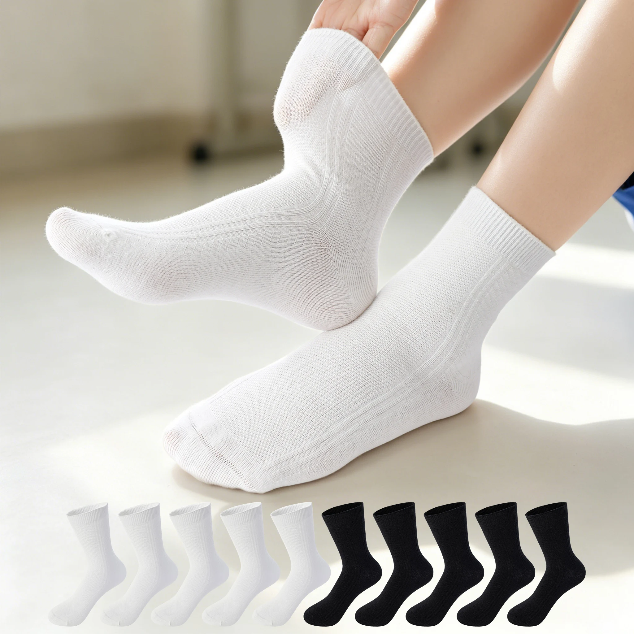 Kids Breathable Thin Mid-Calf Socks, Combed Cotton Anti-Odor Antibacterial Socks, Sweat Wicking All Season Universal Socks for