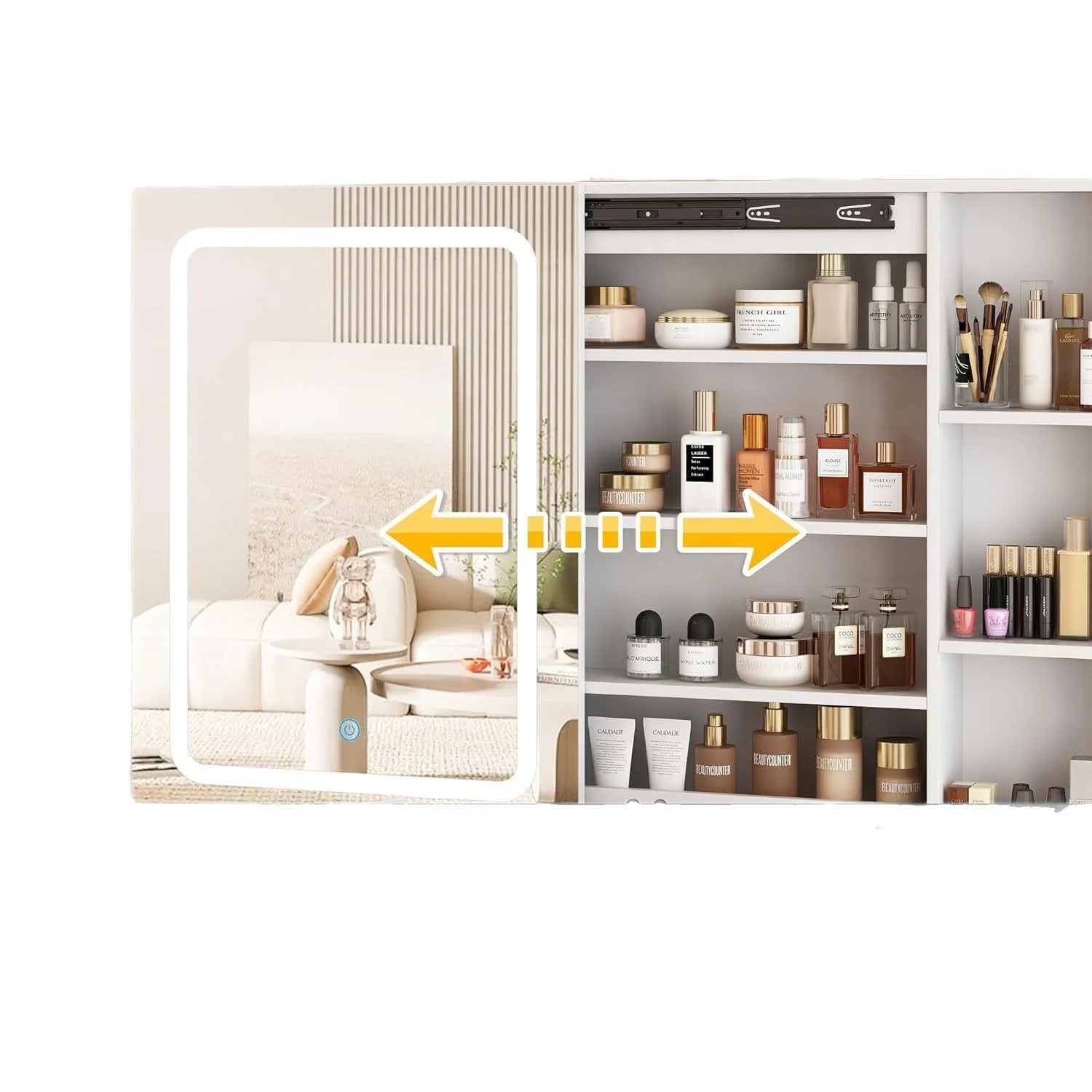 Dresser LED Lighting Sliding Mirror Jewelry Cabinet Charging Station Storage Rack Padded Stool Set Dresser