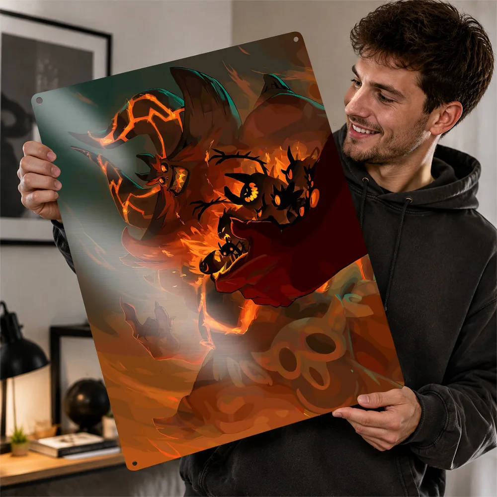 Fiery Demon With Shadowy Minions Personalized 3D Textured Metal Poster Wall Art Vintage Tin Signs for Bathroom Decor Room Home