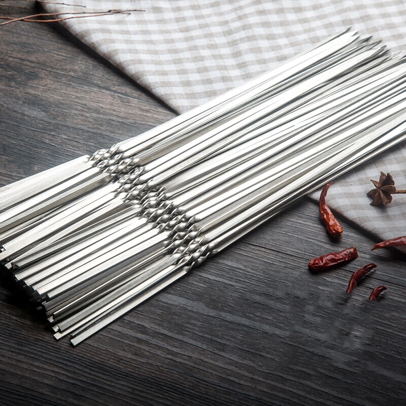 Skewers for Barbecue Reusable Grill Stainless Steel Skewers Shish Kebab BBQ Camping Flat Forks Gadgets Kitchen Accessories Tools