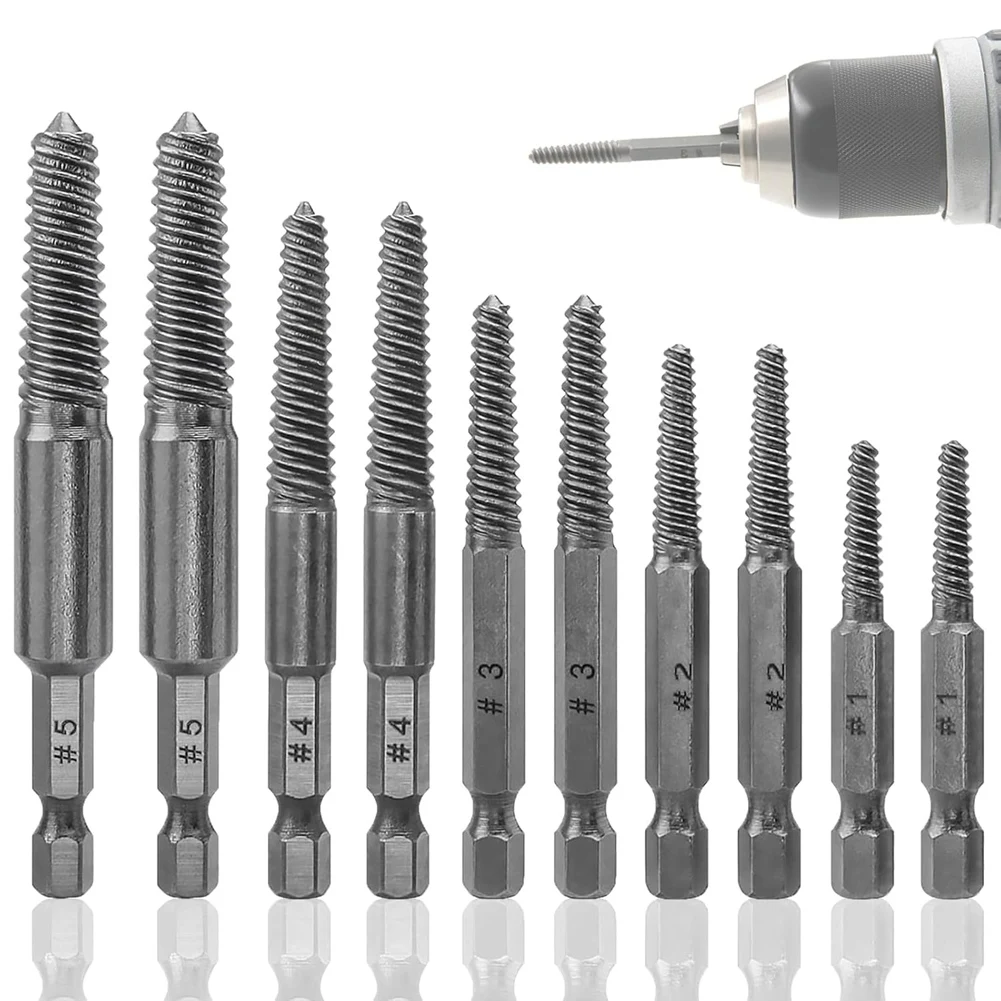 L33A_Screw Extractor Set، 10 قطع من مستخرج المسمار، 1/4 بوصة عرافة عرقوب كسر المسمار النازع، مزيل المسمار ومجموعة لقم النازع