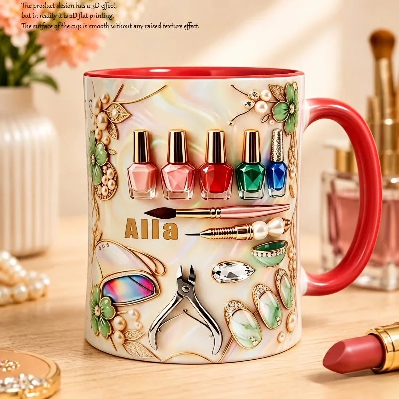 Girl's 2D Printing Makeup Tool Pattern Ceramic Mug Colorful and Proud Theme Home Office Coffee Cup As A Gift for Girlfriend