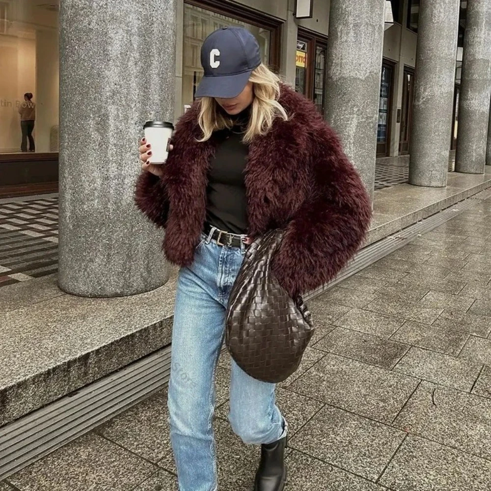 Fur Coat Eco-friendly Coats for Women Short Fur Jacket Fake Fashion Shawl Collar Faux Fox Fur Coat Women Vintage Chic Overcoat