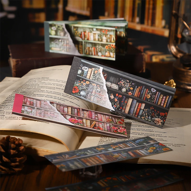 Journal GO 20pcs Vintage Bookshelf Stickers Dual Materials DIY Scrapbooking Palnner Collage Junk Journal Decor Sticker