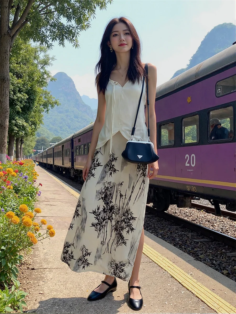 

Юбки миди в китайском стиле, женские лоскутные многослойные сетчатые юбки с оборками, художественные, современные, шикарные, элегантные, плиссированные, с рюшами на талии, мягкие Feminina